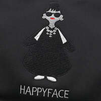 Lady Emma 全身刺繡潛水布氣球托特包 A4 拉鍊｜HAPPY FACE レディ・エマ刺繍バルーン型バッグ