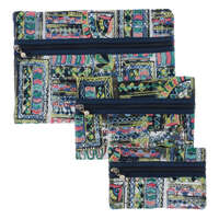 網布幾何刺繡收納包 3件組 大中小 珍珠拉鍊吊飾 4色｜メッシュ3Pポーチ