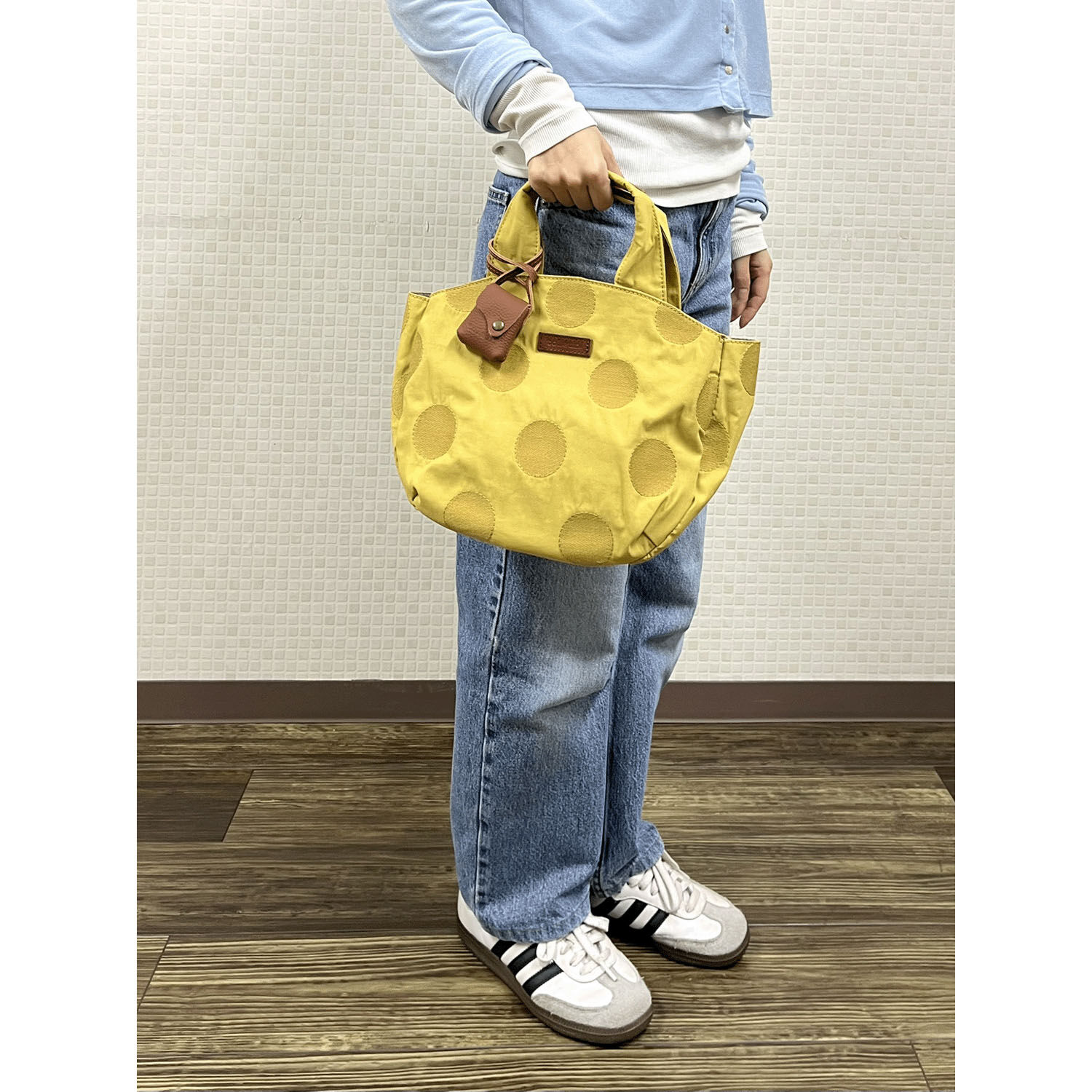圓點刺繡氣球托特包 棉尼龍 附牛皮小包吊飾 3色【toleur】｜toleur ドット刺繍バルーントートバッグ