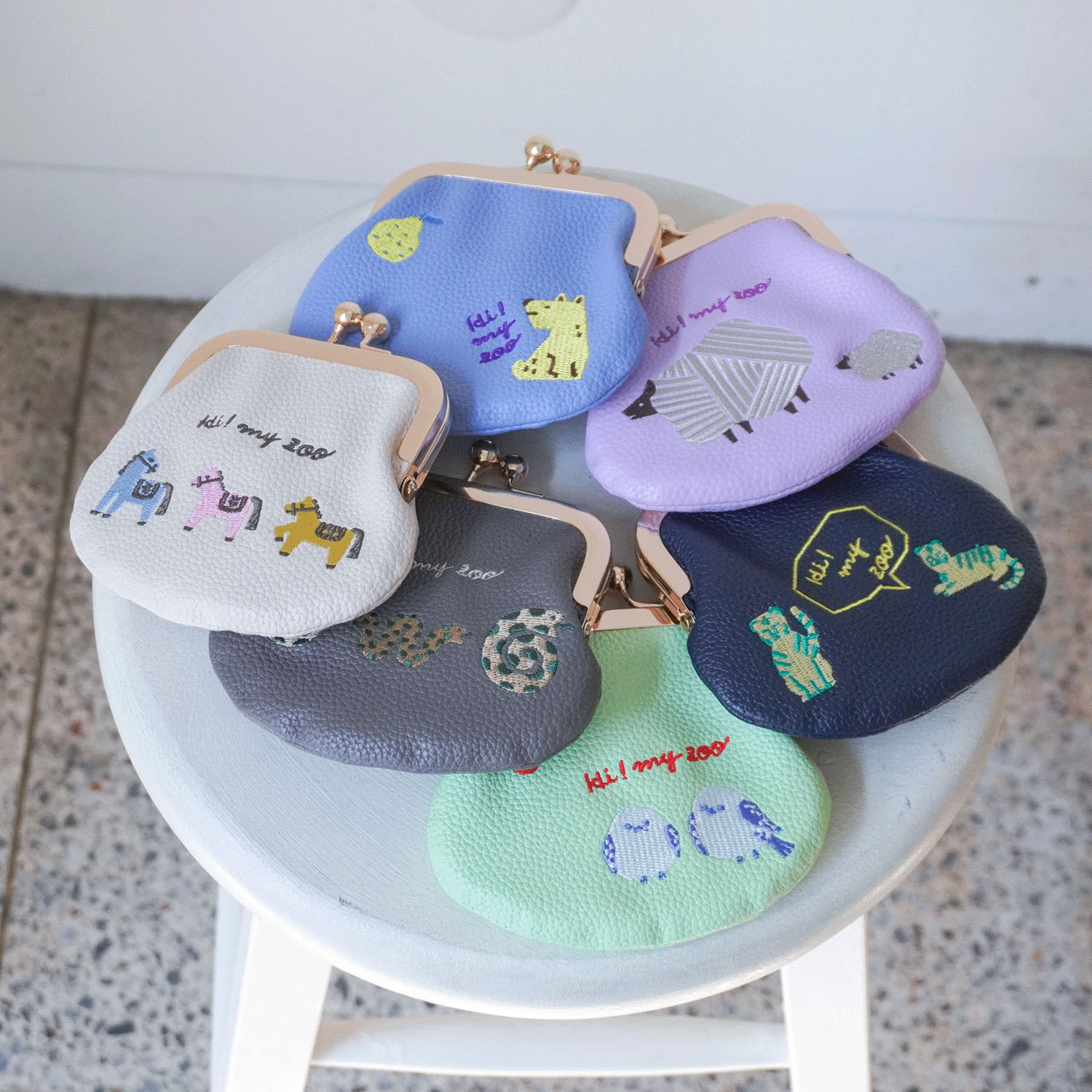 動物刺繡口金錢包 手掌大小 6款【HI！MY ZOO】｜HI！MY ZOO がま口ウォレット