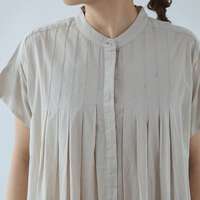 六十支薄棉細布短袖前打褶暗門襟長版洋裝 衣長109cm cloudnine｜60キャンブリック半袖 前タック入り前比翼開きワンピース