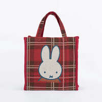 米飛兔 miffy 格紋提花方形托特包 便當袋 27×27cm 鬱金香｜ディック・ブルーナ ミッフィー チェックジャガード スクエアトート ミッフィー＆チューリップ