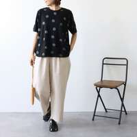 立體點點提花四分袖前後不對稱下襬針織上衣 身寬114cm cloudnine｜ドットジャカードカットソー