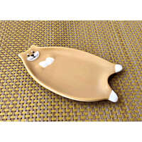 柴犬翻肚造型陶瓷小碟 點心盤 約8×15.2cm 可微波｜いぬざら シバ
