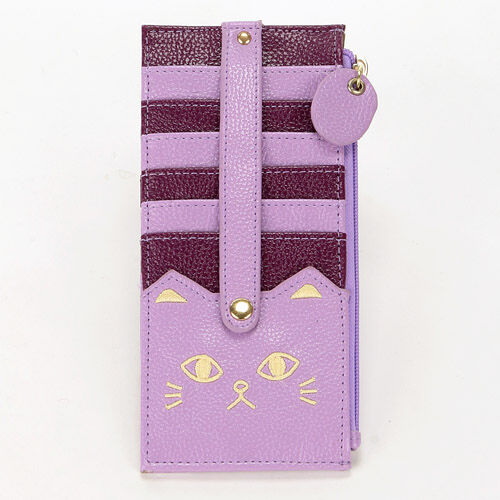 貓咪刺繡雙面卡片包 附束帶 14卡位 拉鍊袋 10款｜ねこ刺繍 ベルト付き両面カードケース