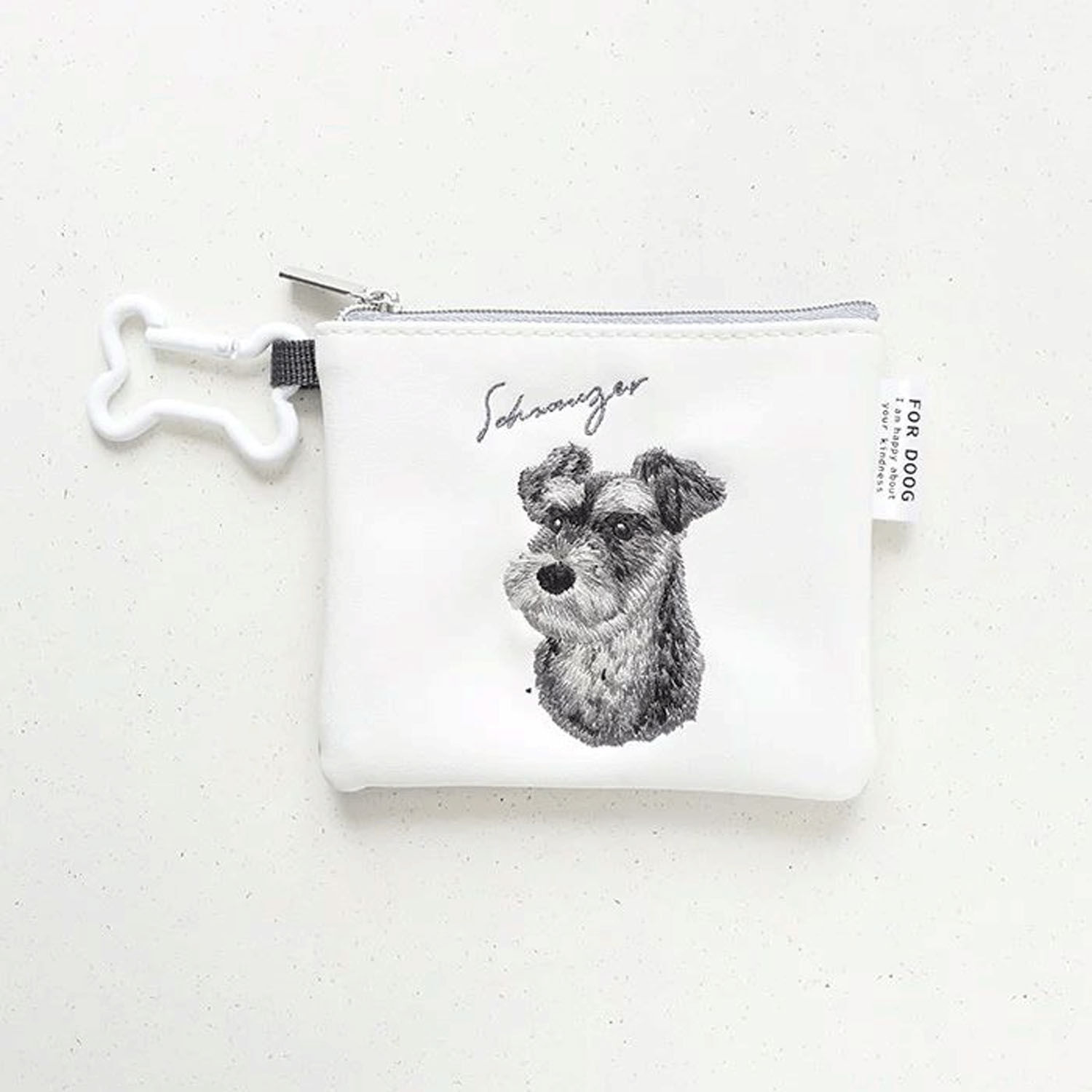 狗狗刺繡迷你扁收納包 骨頭登山扣 合成皮 12×10cm 15款｜DOG CHARITY ミニフラットポーチ
