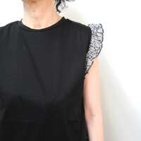 【Vent d'ouest】LIBERTY荷葉袖無袖上衣 黑色 日本製 ｜Vent d'ouest LIBERTYフリルノースリーブ