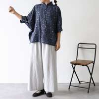 嫘縈混棉多臂織條紋花卉蝙蝠七分袖襯衫 胸圍188cm cloudnine｜レーヨン／綿 ドビーストライプ花柄ドルマン7分袖 ブラウス